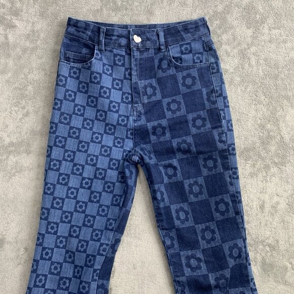 Jaded London Jeans Womens 25x26” Skinny Flare Retro Print Checkered Floral Denim - Picture 10 of 16